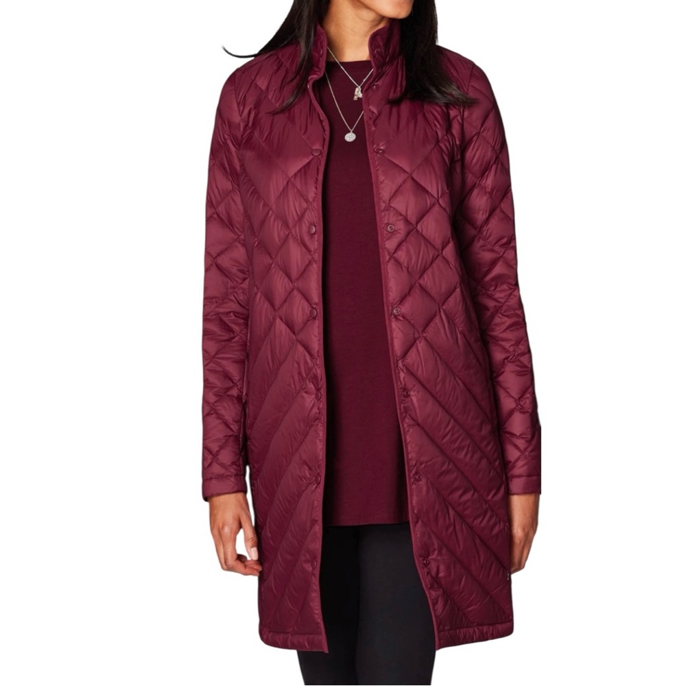 J. JILL BURGUNDY QUILTED DOWN PUFFER COAT SZ SM
